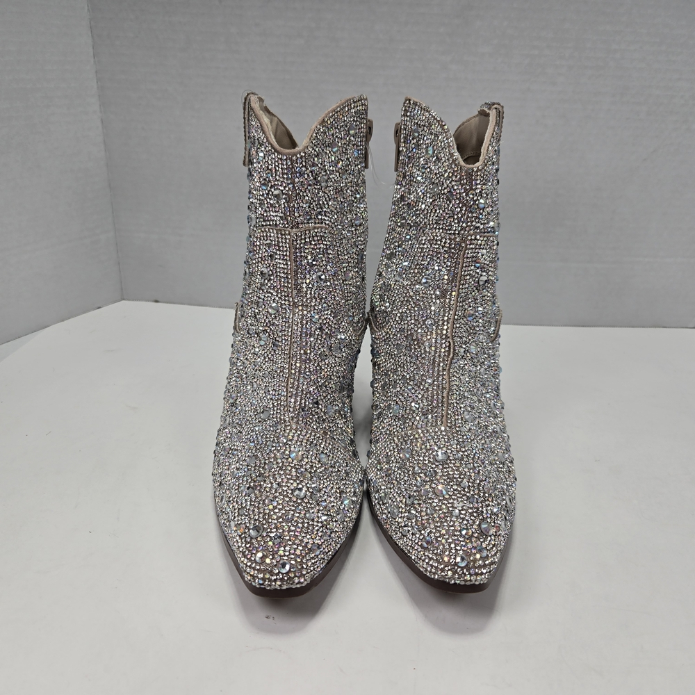 Sincerely Jules Silver Rhinestone Shimmering Cowboy Cowgirl Ankle Booties Size 7 - Picture 5 of 14
